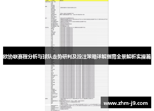 欧协联赛程分析与球队走势研判及投注策略详解指南全景解析实操篇